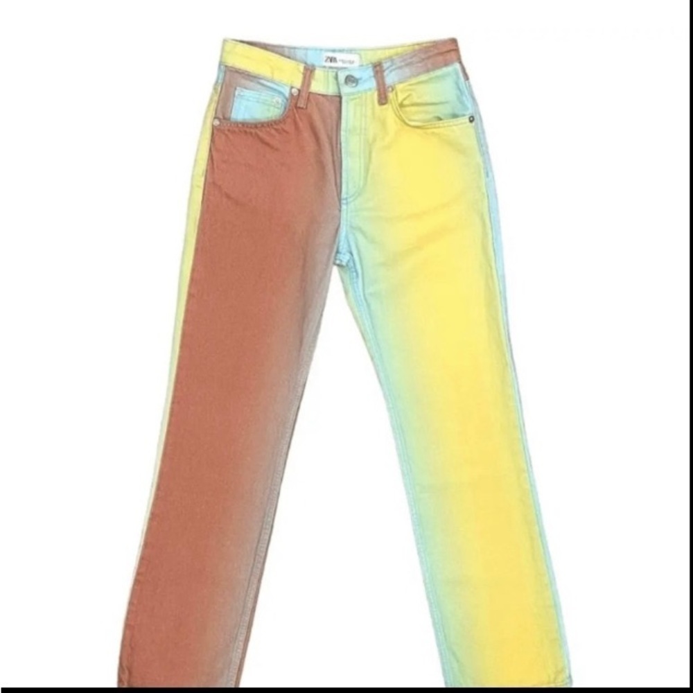 Zara High-Rise Straight Leg Pastel Ombre Denim Jeans Blogger Favorite Si…